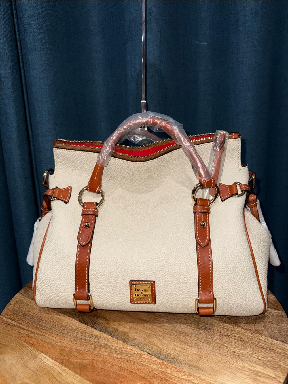 Dooney & Bourke “Bone” Cream Satchel with Brown Trim